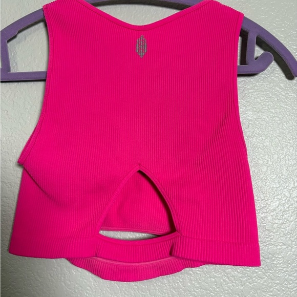Free People Movement Vibrant Hot Pink Sleeveless Ribbed Crop Top w Cutouts. M/L - Picture 3 of 9